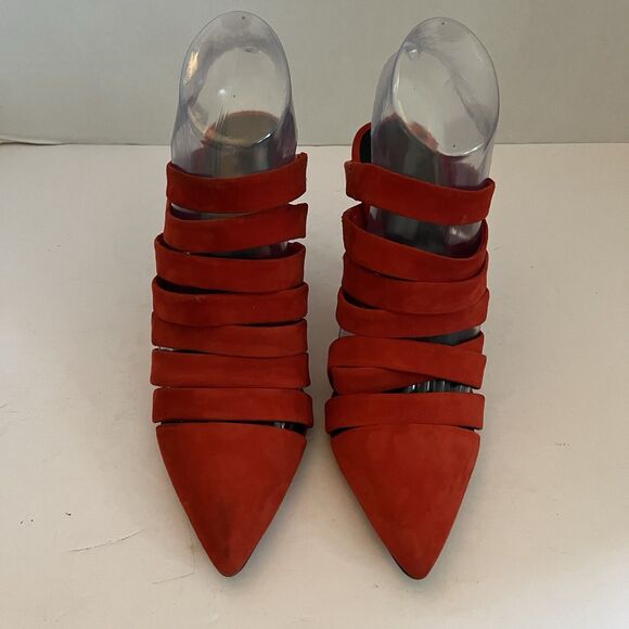 ALEXANDER WANG Red Suede STRAPPY BRITT MULE Sandals Pump Heels SZ 39.5 US 8.5 - Picture 3 of 13
